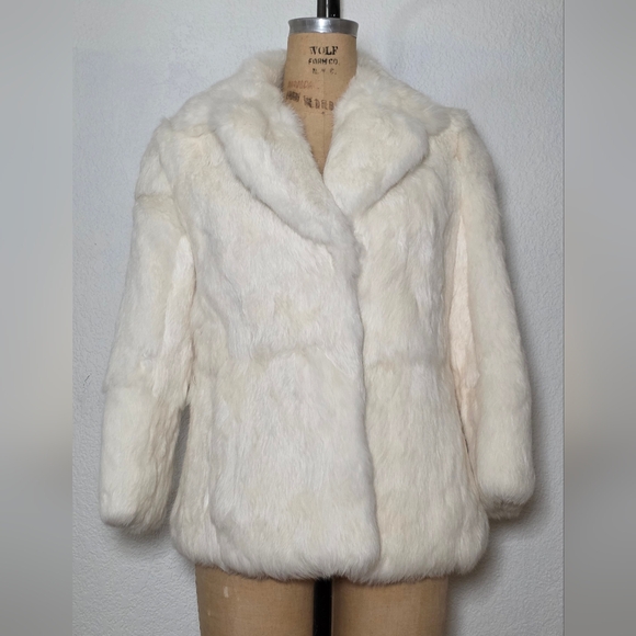 Vintage 70s White Cream 100% Rabbit Fur Coat Jacket - Picture 4 of 11